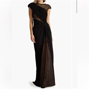 ✨NWT✨ Tadashi Shoji Jetta Peek a Boo Illusion Gown Black Cap Sleeve Maxi Dress